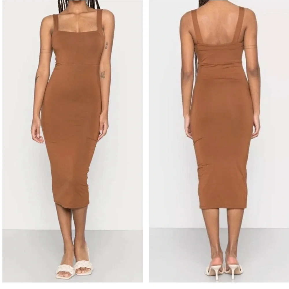 Good American 90s Tank Dress Sz 4 Rust‎ Midi Lined Curve-hugging